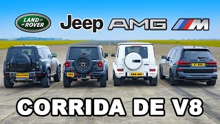 Defender V8 vs Jeep 392 vs AMG G63 vs X7 M50 CORRIDA DE ARRANCADA [upl. by Haon905]