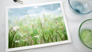 How to paint simple flowers meadow in watercolors  step by step tutorial for beginners [upl. by Wera]