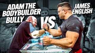 Arm Wrestling James English vs Adam The Bodybuilder Bully  Discussion Peptides PEDs Stem Cells [upl. by Eelan]