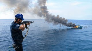 Somali Pirates VS Ships Security Guards This is How They Instantly Destroy Somali Pirate Boats [upl. by Shelburne402]