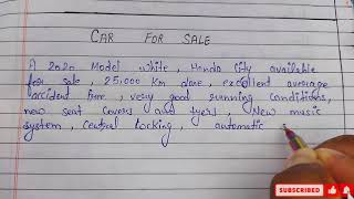 Write advertisement car for sale ll Car for sale advertisement l advertisement writing [upl. by Rento]