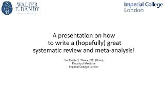 How to write a systematic review amp metaanalysis in neurosurgery  Medicine Imperial College London [upl. by Littlejohn467]