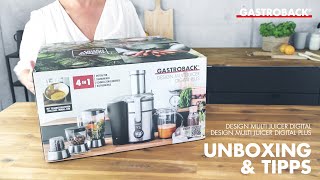 Unboxing und Tipps Gastroback Entsafter Design Multi Juicer Digital Plus 40152 [upl. by Dnomal]