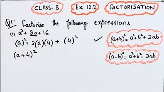 Factorise the following Expressions a28a16 I Factorisation I Class 8 I [upl. by Elleval321]