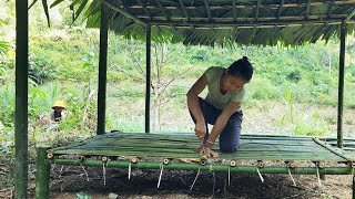 Girl completes bamboo roof with palm leaves  bad guys always follow homeless [upl. by Abbot571]