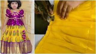 Simple pattu pavadai cutting and stitching easy method Pattu pavadai designs blouse design [upl. by Nanci631]