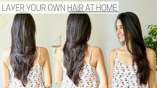 HOW I CUT amp LAYER MY HAIR AT HOME » diy long layers haircut [upl. by Ahsinehs]