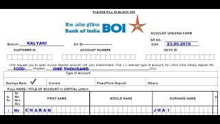 Bank of India Account Opening Form Fill up ekdam easy hai [upl. by Darrill]