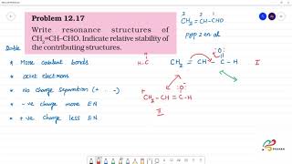 Write resonance structures ofCH2CH–CHO Indicate relative stability ofthe contributing structures [upl. by Drofnats580]