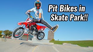 Riding Pit Bikes in Skate Park [upl. by Coffey874]