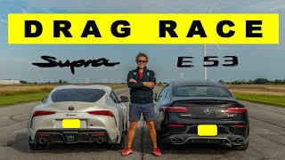 2022 Mercedes E53 AMG Coupe vs 2021 Toyota Supra GR close but no that close Drag and Roll Race [upl. by Nolyat404]