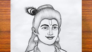 beautiful krishna drawing with pencil krishna ji ki drawing Sri krishna drawing easy step by step [upl. by Karlik]