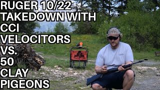 RUGER 1022 TAKE DOWN CCI VELOCITORS vs CLAY PIGEONS [upl. by Annailuj30]