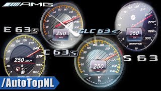 Mercedes AMG C63 S vs E63 S vs S63 vs GLC 63 S  ACCELERATION TOP SPEED amp SOUND by AutoTopNL [upl. by Netloc]