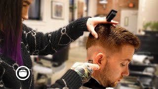 Low Skin Fade with Cowlick Advice  The Philadelphia Barber Co [upl. by Nnylirej]