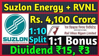 Suzlon Energy 4100 Crore  RVNL 🚨 Stocks Declared High Dividend Bonus amp Split With Ex Dates [upl. by Aihseuqal]