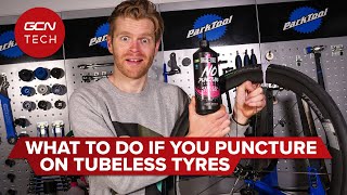 How To Fix A Punctured Tubeless Tyre  GCN Tech Puncture Repair Guide [upl. by Drofkcor]