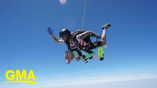 103yearold becomes oldest man to successfully complete a tandem parachute jump l GMA [upl. by Floro]