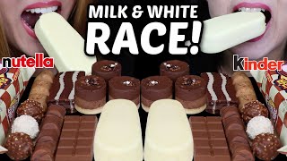 ASMR MILK amp WHITE CHOCOLATE RACE BIG ICE CREAM BARS MINI MOUSSE CAKES NUTELLA KINDER FERRERO 먹방 [upl. by Kreegar653]