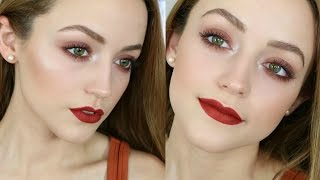 Easy Makeup Tutorial for GREEN EYES  Day Time Smokey Eye  Bold Lips [upl. by Nadaha]