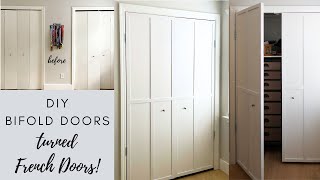 DIY Bifold doors turned into Swinging French Doors Easiest way to transform old bifold doors [upl. by Ahsinra374]