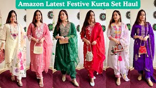 Amazon Latest Festive Wear Kurta Set Haul  Trendy and Classy Kurta Plazzo Haul  Mahima Giri [upl. by Arammahs]