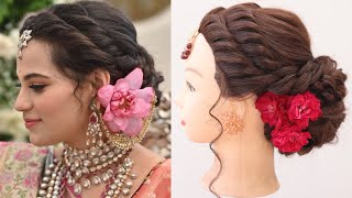 simple bun hairstyle for women  bridal hairstyle at home  hairstyle for ladies [upl. by Leelah]