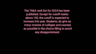 TNEA Rank List 2024  Cut off increases [upl. by Yemrej]