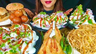 Eating STREET FOOD  Noodles Dahi Golgappa Samosa chaat Kachori Chaat Burgers Gulab jamun ASMR [upl. by Eirojram]