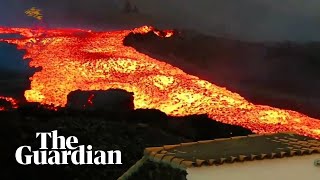 Fastflowing river of lava pours from La Palma volcano in Canary Islands [upl. by Lenrow]