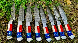 Making Sharp amp Polish Damascus Steel Knife By Thewizcrafts  Texas Flag Handle Damascus Chef Knife [upl. by Nahtaneoj]