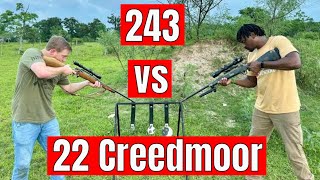 22 Creedmoor vs 243 Barrier Test Wood Sand Steel [upl. by Oniratac]