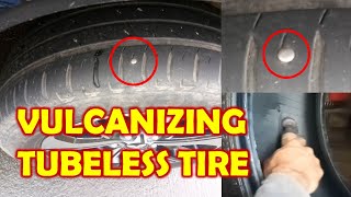 HOW TO VULCANIZE A TUBELESS TIRE PATCHING METHOD [upl. by Foah466]