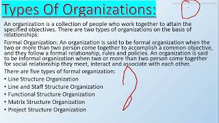 Types Of Organization Formal amp Informal  Line Lineamp Staff Functional Matrix amp Project mba [upl. by Ylecara792]