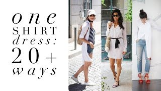 One Shirt Dress 20 Ways  How to Style Basics  Capsule Closet [upl. by Anaib266]