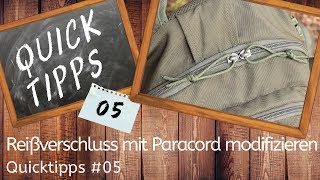 Quicktipp 05  Reißverschluss mit Paracord modifizieren  Reparatur  Sichern  Geräuschtarnung [upl. by Engis601]