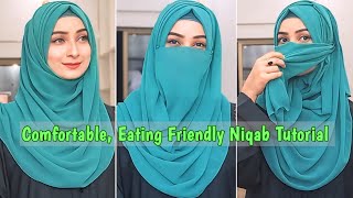 Comfortable amp Eating Friendly Niqab Tutorial🧕GeorgetteChiffon Hijab StyleFull Coverage Niqab Style [upl. by Pallas]