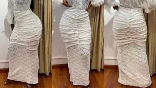 How to make a WAVY RUCHED PENCIL SKIRT  Cutting and Stitching [upl. by Ebbarta]