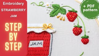 Embroidery STRAWBERRY PDFpattern  how to embroider strawberry summer kitchen design education [upl. by Pasahow]