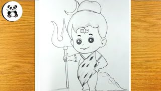 Cute bal bholenath pencil drawing  easy mahadev drawing [upl. by Neladgam]