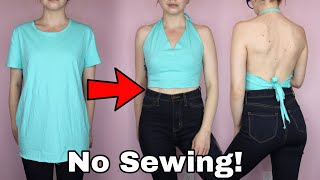 Easy DIY Halter Tops No Sewing T Shirt Cutting Tutorials [upl. by Vail488]