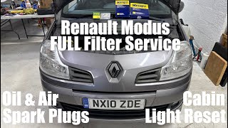 Renault Modus 12 Turbo FULL Filter amp Spark Plug Service Service Light Reset  How To DIY [upl. by Aronoel]