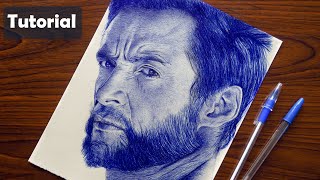 Rostro con bolígrafolapicero PASO a PASO  Wolverine  Hugh Jackman [upl. by Atter]