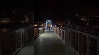 Nighttime on the Footbridge in Boothbay Harbor maine nighttimebeauty christmaslights familyfun [upl. by Avad]