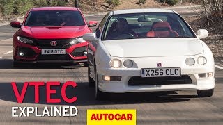 Honda Integra Type R meets 2019 Civic Type R  VTEC explained  Autocar Heroes [upl. by Nonnek]