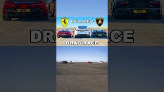 Ferrari SF90 vs Tesla Model X Plaid vs Lamborghini SVJ😈😱 shortsfeeds dragrace [upl. by Kenley]