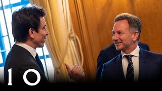 F1s Toto Wolff Christian Horner Zak Brown amp Guenther Steiner visit 10 Downing Street [upl. by Notnarb466]