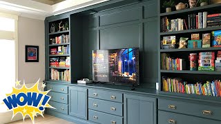 WOW DIY Before and After Family Room Makeover with Huge BuiltIn Entertainment Center [upl. by Noj]