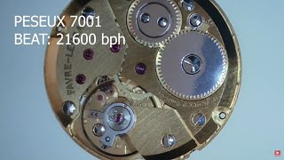 Close view on PESEUX 7001 ▶ Swiss Made mechanical watch movement [upl. by Hadleigh]