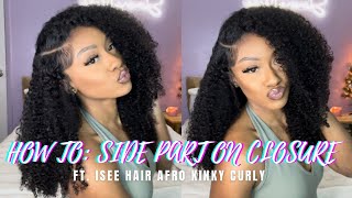 side part on Amazon closure wig  install amp review FT ISEE Hair afro kinky curly wig [upl. by Tnayrb]